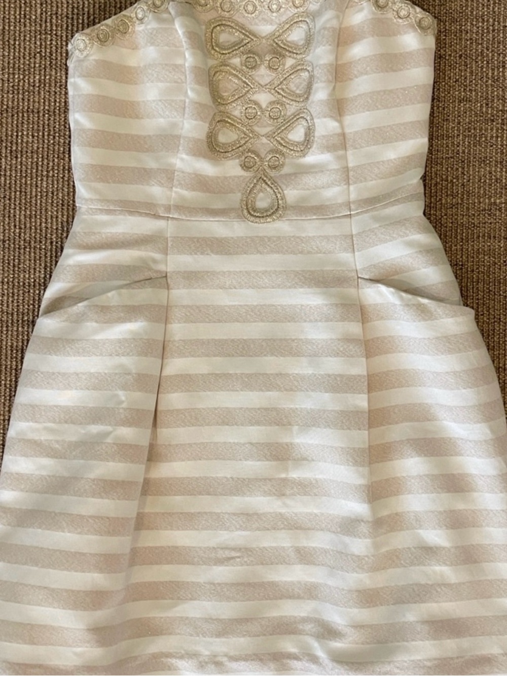 Lilly Pulitzer Blossom Strapless Embroidered Mini Dress Gold Cream Size 12 - Picture 6 of 12